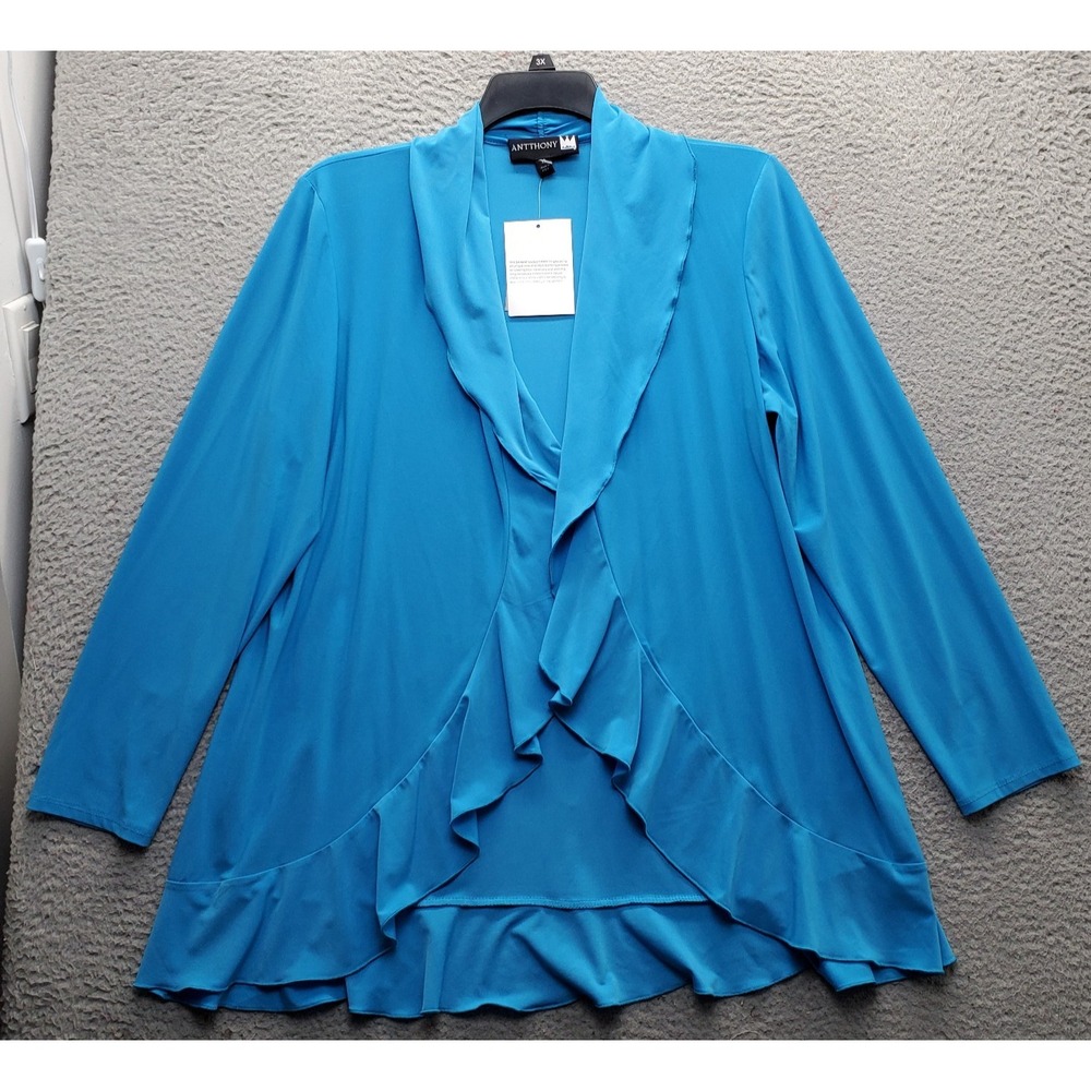 Antthony Cardigan Womens XL Blue Long Sleeve Draped Shawl Collar Ruffled Hem